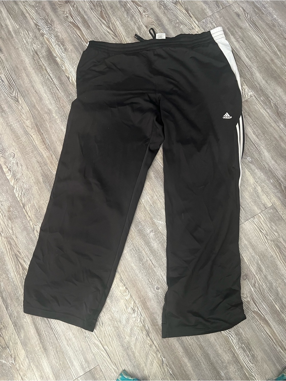 Adidas Men’s Black Athletic Track Pants with White Stripes.  Size XL